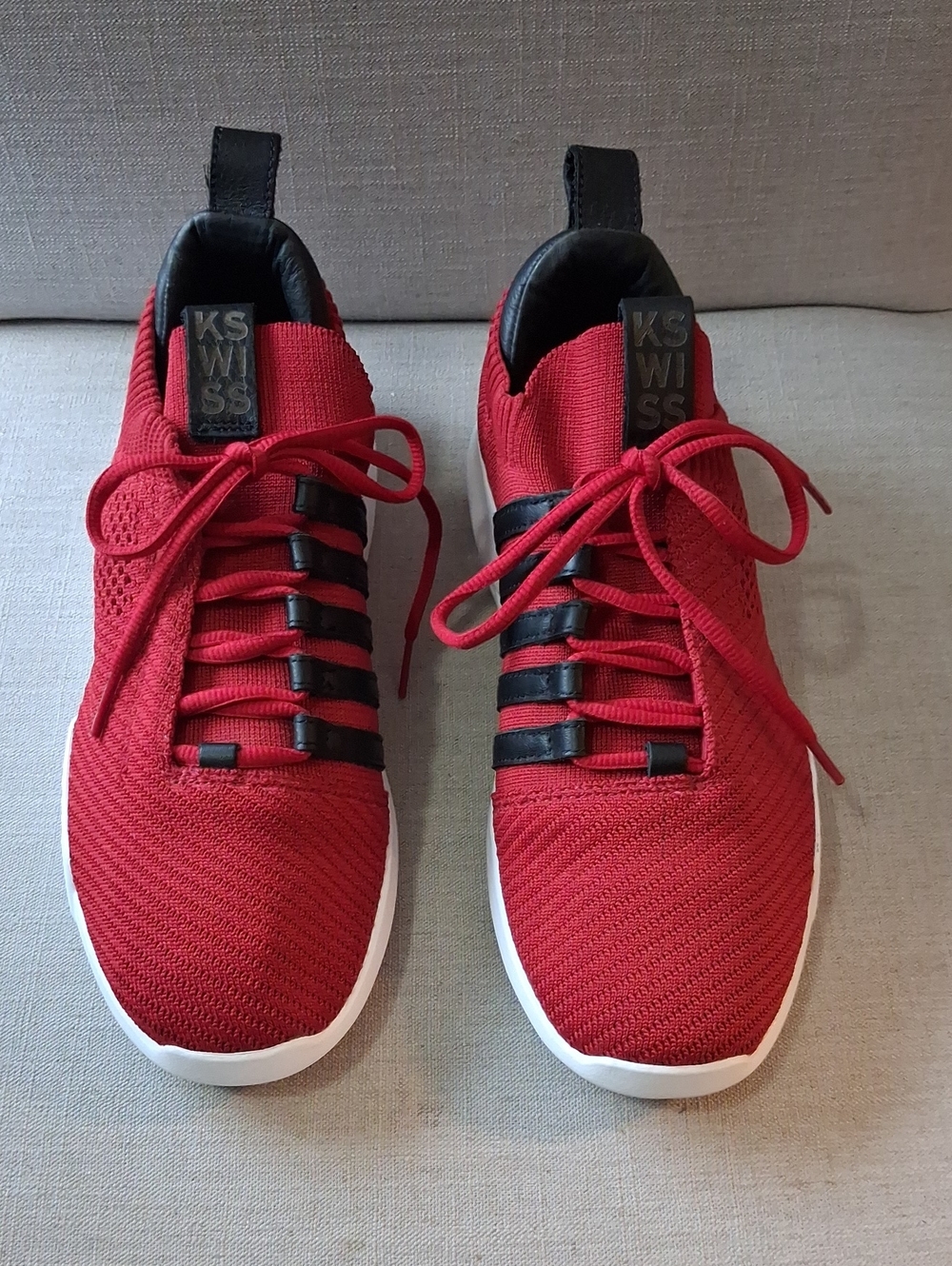 K-Swiss Men’s Red Knit Lace-Up Sneakers with Black Accents